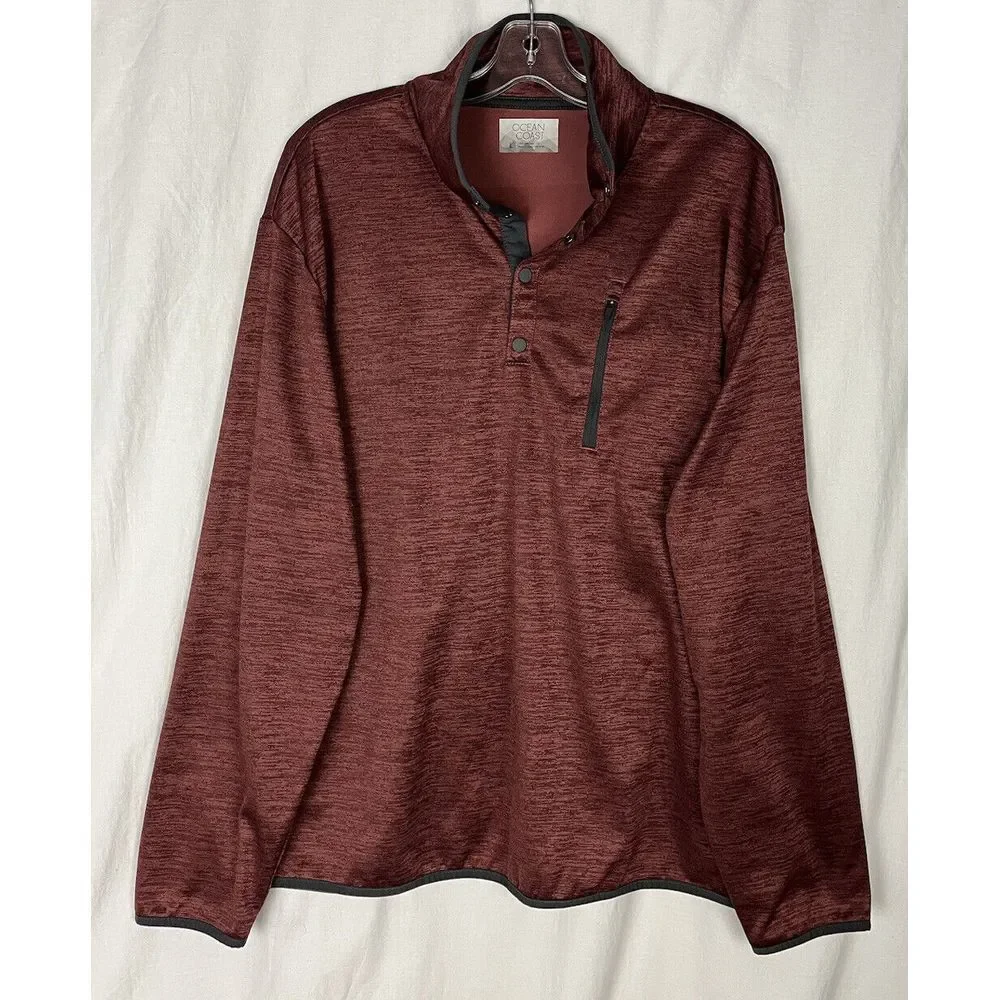 Ocean & Coast‎ Mens Size L 1/4 Snap Long Sleeve Casual Pullover Burgundy